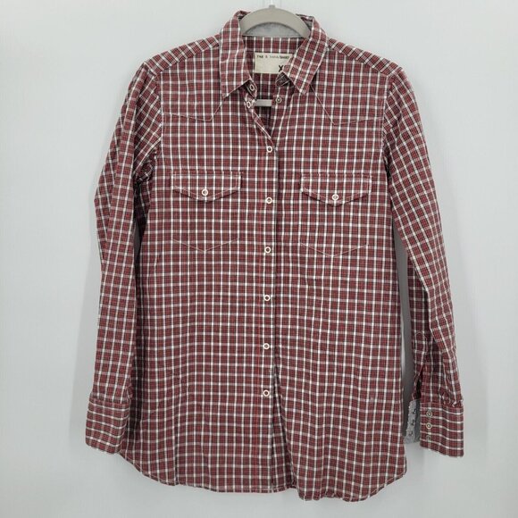 Rag & Bone Shirt Mens XS Red‎ White Check Metal Buttons Long Sleeve Spots Plaid - Picture 1 of 10